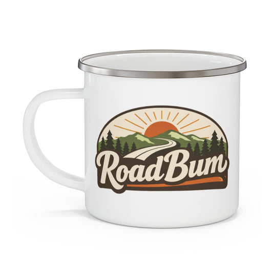 Camping Mug — Retro Mountain Outdoors Enamel Coffee Cup
