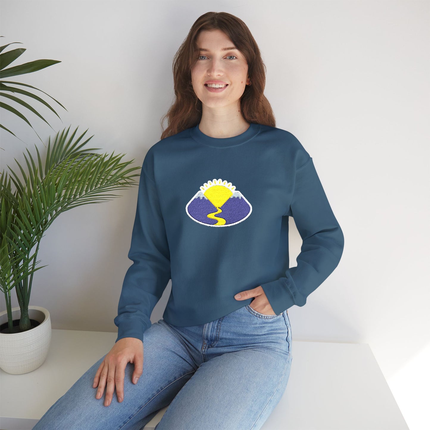 Take The Long Way Crewneck Sweatshirt — Yellow & Blue Retro Logo