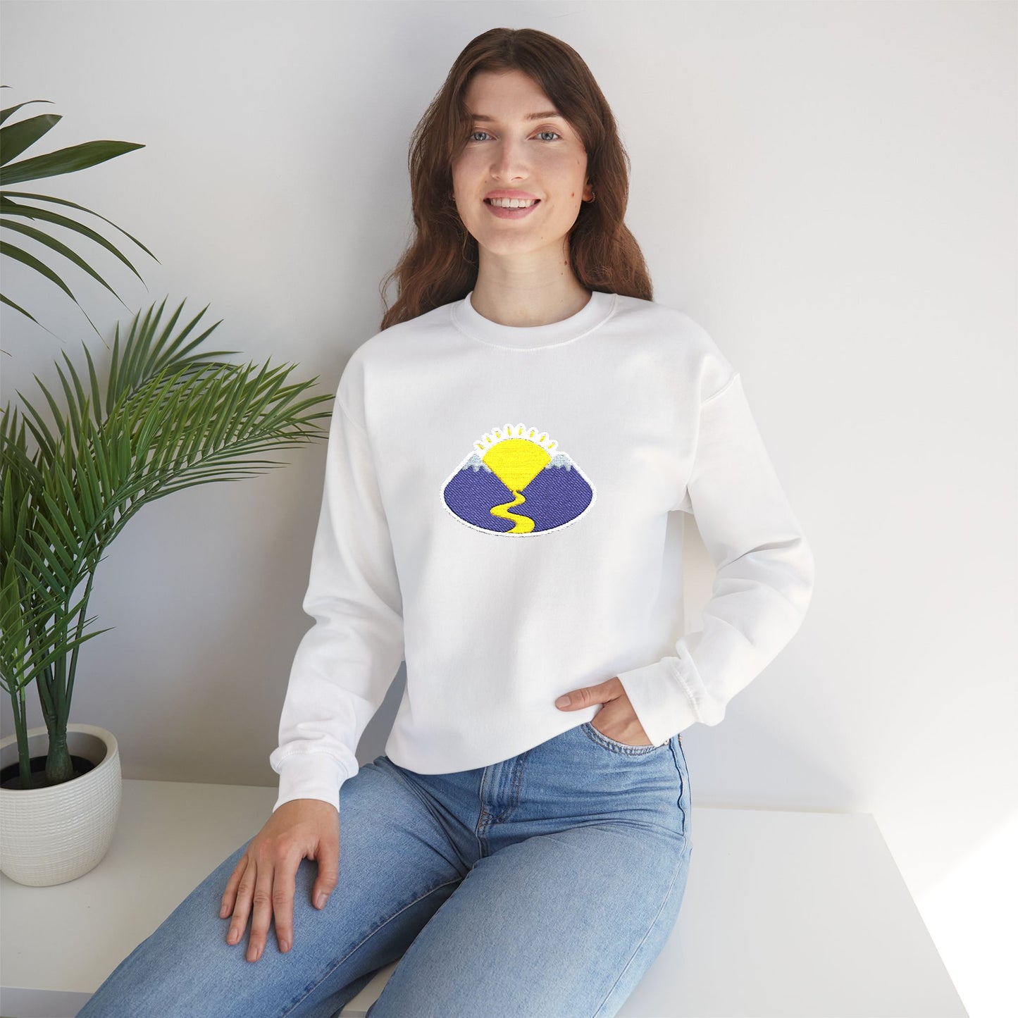 Take The Long Way Crewneck Sweatshirt — Yellow & Blue Retro Logo
