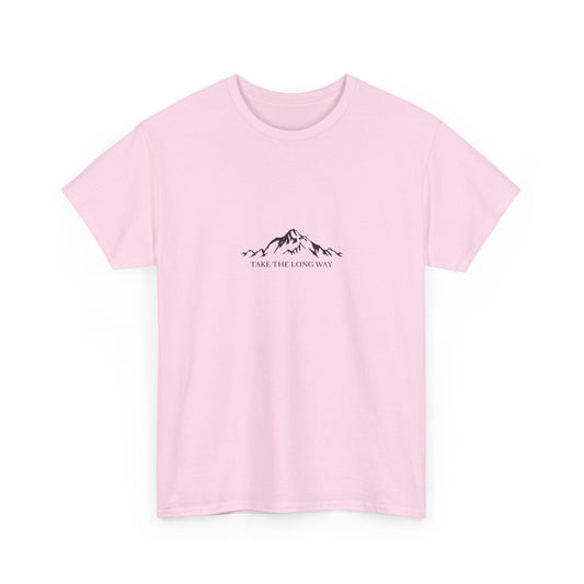 Mountain Outline Tee — "Take the Long Way" Minimalist Adventure T-Shirt