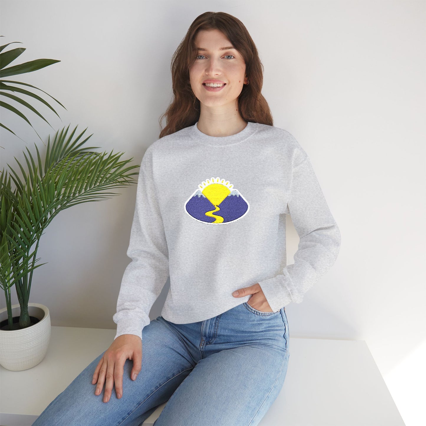 Take The Long Way Crewneck Sweatshirt — Yellow & Blue Retro Logo