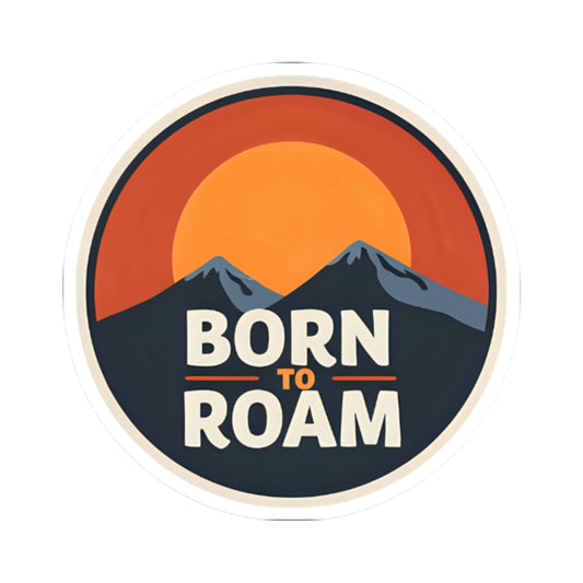 Born to Roam Outdoor Adventure Sticker — Vintage Mountain Sunset Kiss-Cut