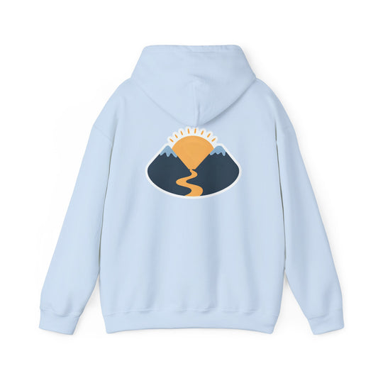 Sunrise Mountain Hoodie — Scenic Outdoor Trail Graphic Sweatshirt